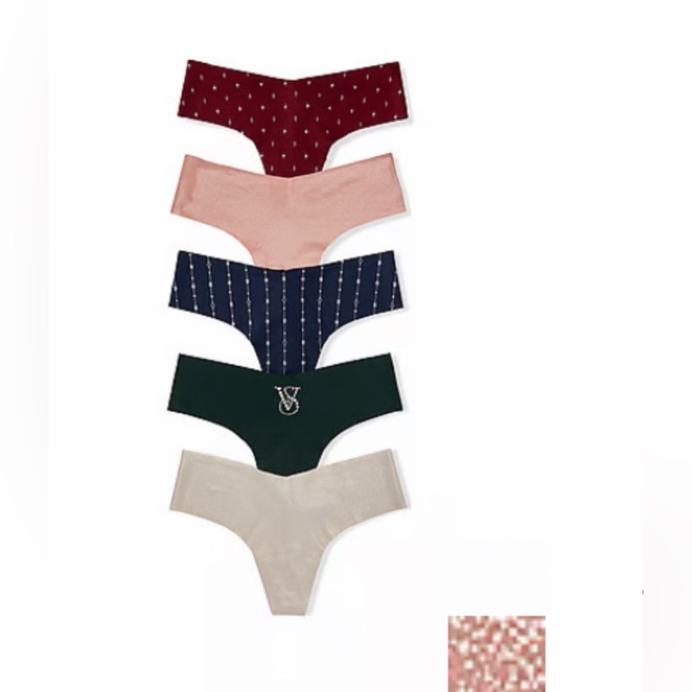 VICTORIA'S SECRET 5-Pack shine No-Show Thong Panties Size M Multi Color